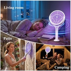 Electric Fly Swatter Racket Rechargeable Bug Zapper with Telescopic Extension，r
