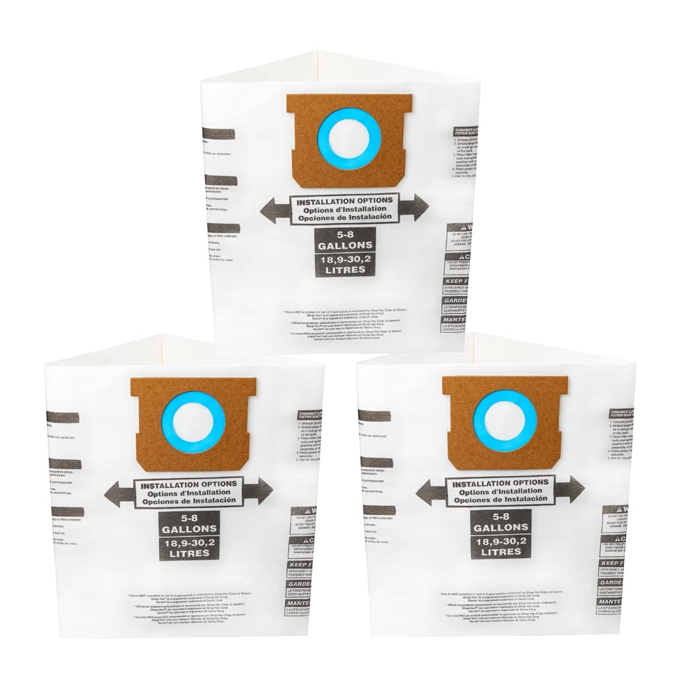 3 Pack Replacement Filter Bags for Shop Vac 5-8 Gallon Wet Gallon, White