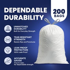 Plasticplace 4 Gallon White Drawstring Trash 200 Count (Pack of 1),