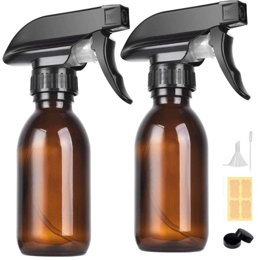 4 oz Amber Glass Spray Bottles – 2 Pack Empty 4 Ounces, tinted