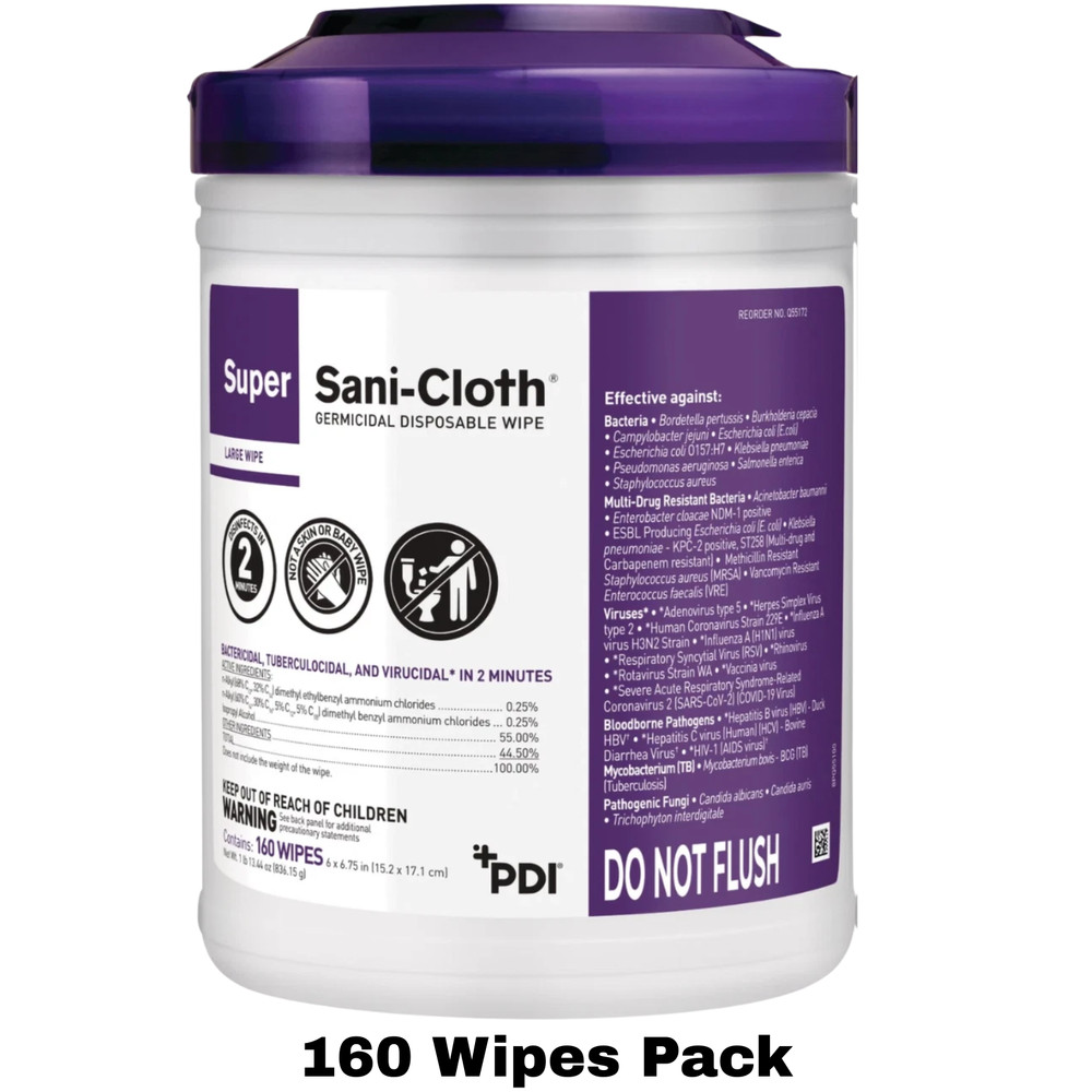 Super Sani-Cloth Germicidal Disposable Disinfecting Wipes 6″x6.75″ 160 wipes