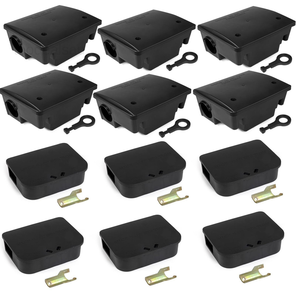 12 Pack Key–Required Rat Bait Stations & Mouse – 6 Large black