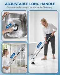 Electric Spin Scrubber, Rechargeable with 11 to 51 inches, Glossy White