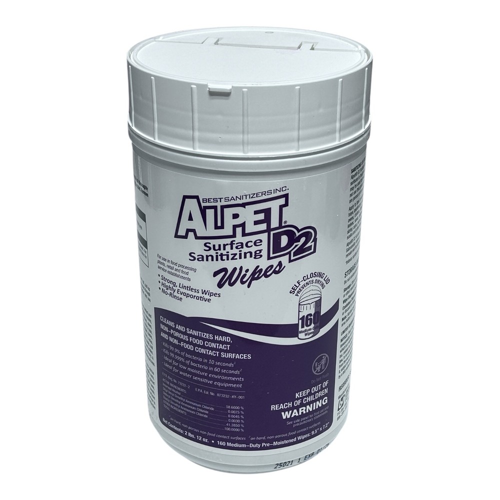 6 Pack Alpet D2 Surface Sanitizing Wipes Pre-Moistened 6 x 160 ct Containers