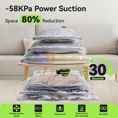 VACKFOX 12 Pack Vacuum Bags Green-12 + USB & TYPE-C Pump, Green