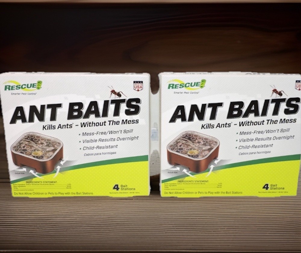 LOT OF 2 Rescue Ant Bait 4 Indoor Bait Stations Ea, 8 Total, Kills Mess Free