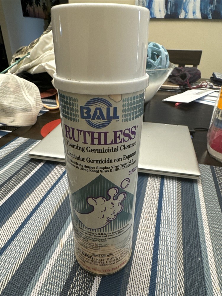 Vintage 1990’s Ball Ruthless Foaming Germicidal Cleaner 18oz Can 3U022 RARE