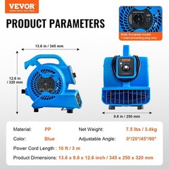 Uimoso 1360 RPM 600 CFM Air Mover Floor Blower with 4 Blowing Angles 3-Speeds