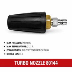 Turbo Pressure Washer Nozzle 4500 PSI 1/4″ Quick Connect Rotary Spray Tip