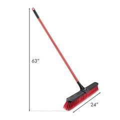 Libman 24″ High Power Multi-Surface Push Broom, Red & Black Steel Handle