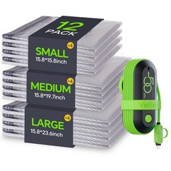Vacbird Vacuum Bags for Travel with USB Pump, 12 Pack Carry-on Size Green