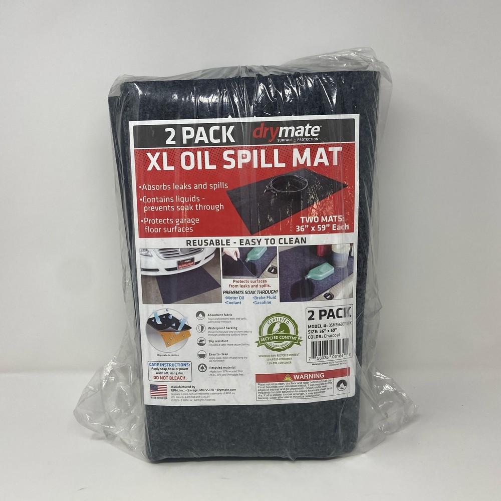 Drymate XL Oil Spill Mat 36×59 Charcoal 2-Pack Garage Protector