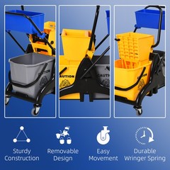 13.7Gallon/52L Mop Bucket Wringer Cart w/ Side Press Wringer, Wheels, Mop Holder