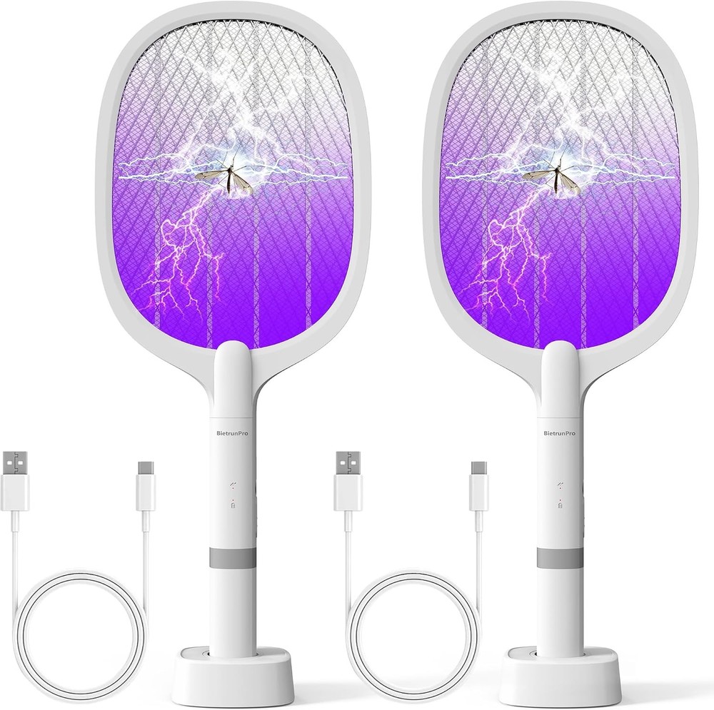 (2 Pack)Fly Bug Zapper Racket, Swatter Electric,USB-C Rechargeable Electric Fly