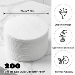 200 Pcs White Nail Dust Collector Filter Paper 7.87 x 7.87 Inch