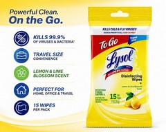 Free Shipping Lysol To Go Disinfecting Wipes Lemon Lime Scent, 15 Ct. Pack of 4