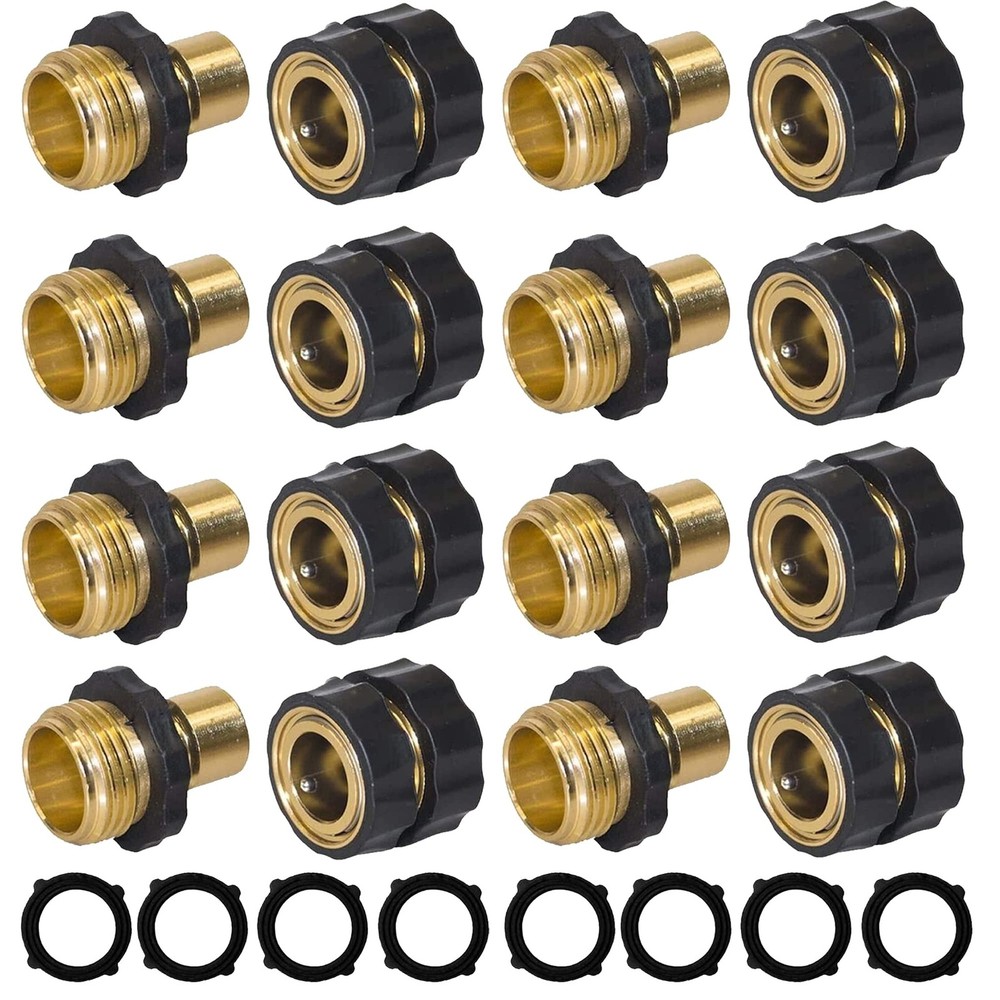 Hourleey Garden Hose Quick 16 Pieces (8 Female & 8 Male Connectors), Gold