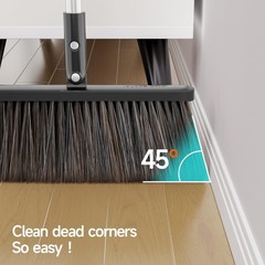 CTIME Broom and Dustpan Set, Extra Brush Head & 52″ Adjustable Black, Gray