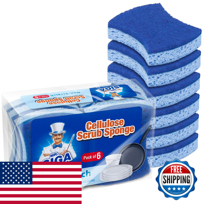 Mr.Siga Non-Scratch Cellulose Scrub Sponge Dual-Sided Dishwashing Sponge For