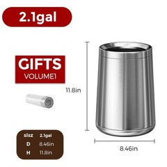 8L/2.1GAL Small Bathroom Garbage Can,Open Top Trash Can,Silver Stainless Stee…