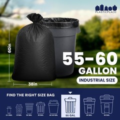 Plasticplace 55-60 Gallon Trash Bags Heavy Duty Black Garbage Bags 100 Count