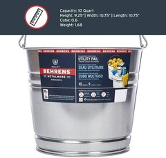 10 qt quart Heavy Duty Galvanized SteeL BUCKET rOund Pail BEHRENS 1210GS