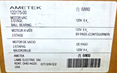 NEW AMETEK LAMB Vacuum Motor: Aluminum Mounting Brackets, 8.4 in Body Dia., 120V
