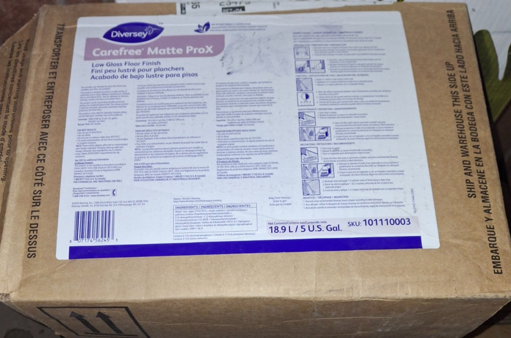 Diversey Carefree ProX Matte Floor Finish 5 Gal Low Gloss BIB 5104757