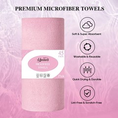 HONOVA Microfiber Cleaning Cloth Roll 45 Pack, 12”×12″ Reusable 12*12, Pink