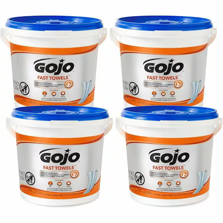 Gojo 6298-04 Hand And Surface Wet Towels, Bucket, 130 Wipes Per Container,