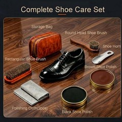 shoe care kit horsehair brush,long-handled round brush,white & black