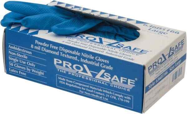 50 Pack PRO-SAFE 8 mil Diamond-Textured Disposable Nitrile Gloves: Size Large
