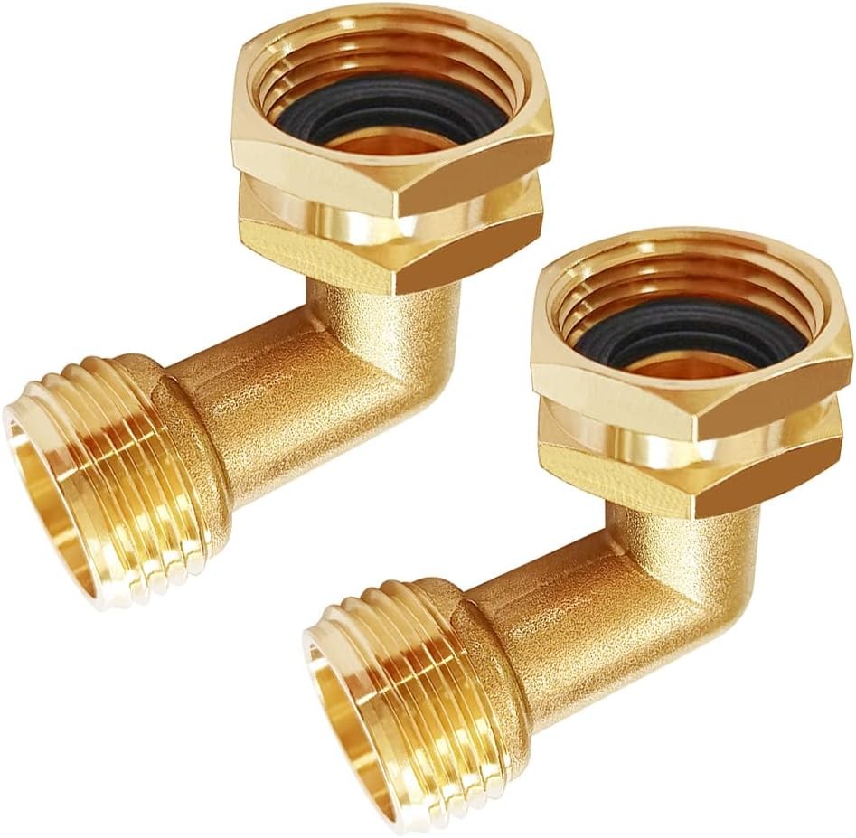 Brass 3/4″ GHT Threaded 90°Elbow Swivel Garden Hose Connector 90°, Hex 90°