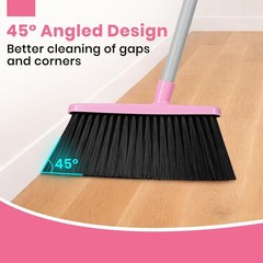 REEWII Pink Broom and Dustpan Set,58” Long Adjustable Handle Small