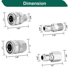 POWER TOWN 3/8 Inch Quick Connect Fittings, Pressure Washer Inch, Silvery