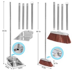 Broom and Dustpan Set for Home, 56″ Long Handled, Brown