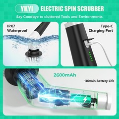 YKYI Electric Spin Scrubber, Cordless Power Scrubber Cleaning 44*16*7cm, Gray