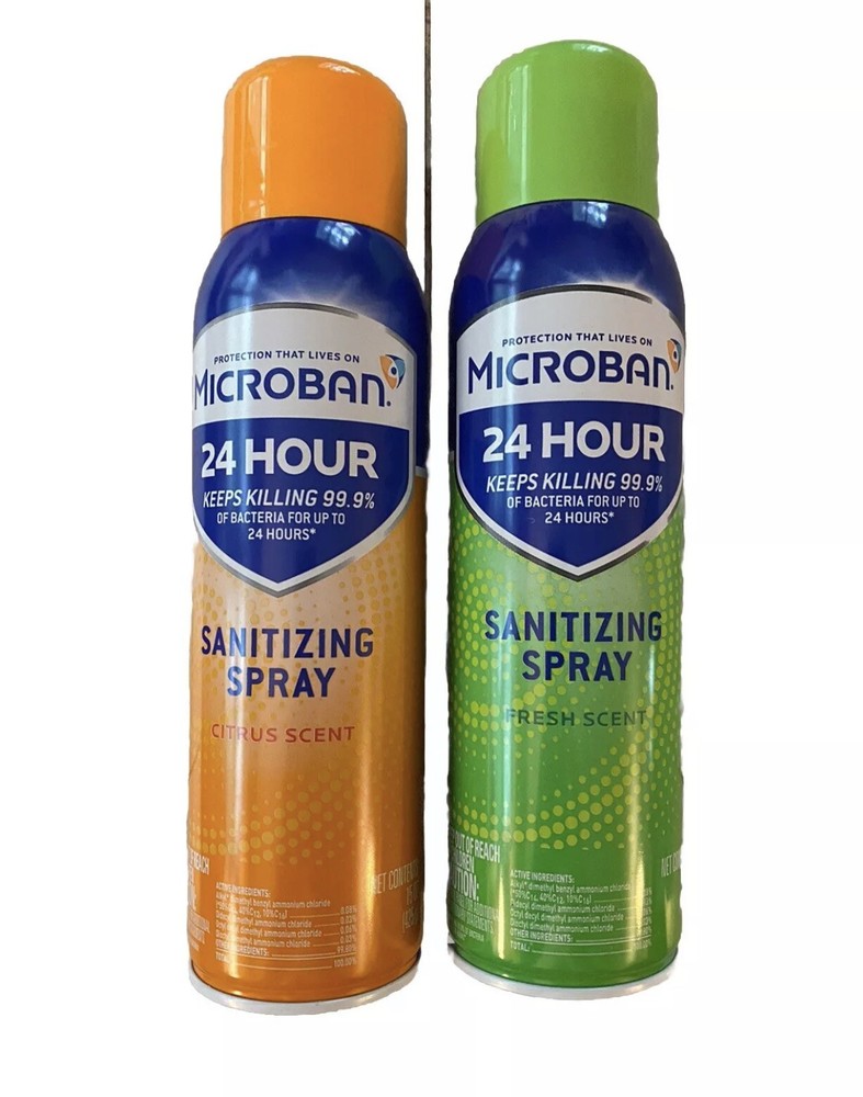 2 Cans Microban 24 Hour Sanitizing Spray 15 oz. Bundle- Fresh Scent/Citrus Scent