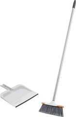 Set of Angle Broom with Telescopic Handle and Clip-On Dustpan with Low Edge Lip