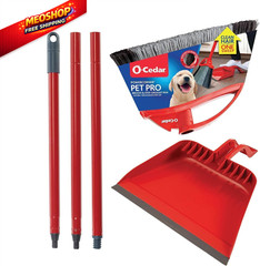 O-Cedar Pet Pro Broom with Step-On Dustpan | PowerCorner Broom, Red