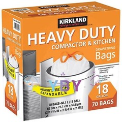 2 Packs Kirkland Heavy Duty Compactor & Kitchen Trash Bags 18 Gallon 70 CT Each