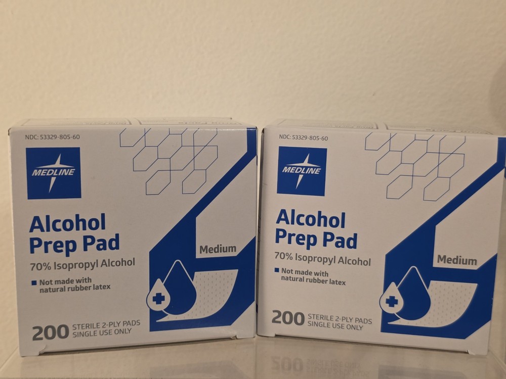 2 Box Medline-Alcohol 200 Prep Pads-Sterile 2-Ply Medium-MDS090735 (400 Total)