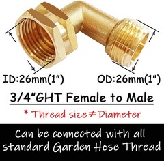 Brass 3/4″ GHT Threaded 90°Elbow Swivel Garden Hose Connector 90°, Hex 90°