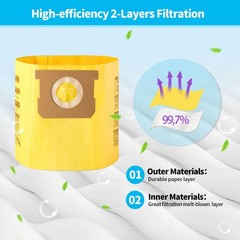 Tomkity 6 Packs Type D High Efficiency Filter Bags for 4 Gallon(6pcs), Yellow