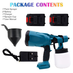 High Pressure Cordless Paint Sprayer Electric Airless HVLP Spray Gun w/2 Battery
