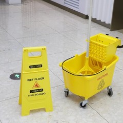 Compact 35 Quart Commercial Mop Bucket with Wringer and Wet Floor Sign – Yellow