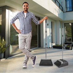 kelamayi Broom and Dustpan Set for Home, Office, Indoor&Outdoor Black&gray