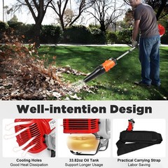 52cc Gas Power Handheld Sweeper Broom W/ Blower Driveway Turf Grass Snow Clean