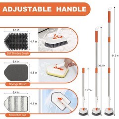 Orange 3 in 1 Long Handled Scrub Brush for Shower Cleaning