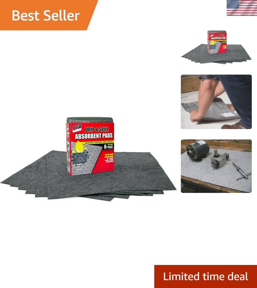 Oil and Grease Absorbent Pads – 15”x18” Grey, 6-Pack for Versatile Use